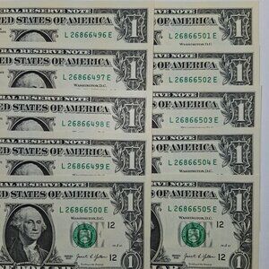 10 One Dollar Bills Uncirculated‎ Sequential (W/ SLEEVES) - Series 2021 (B190)